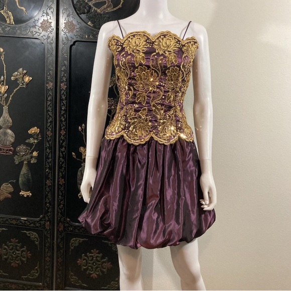 Jessica McClintock Dresses & Skirts - Vintage 1990’s Purple and Gold Mini, Sequin Party Dress, Jessica McClintock